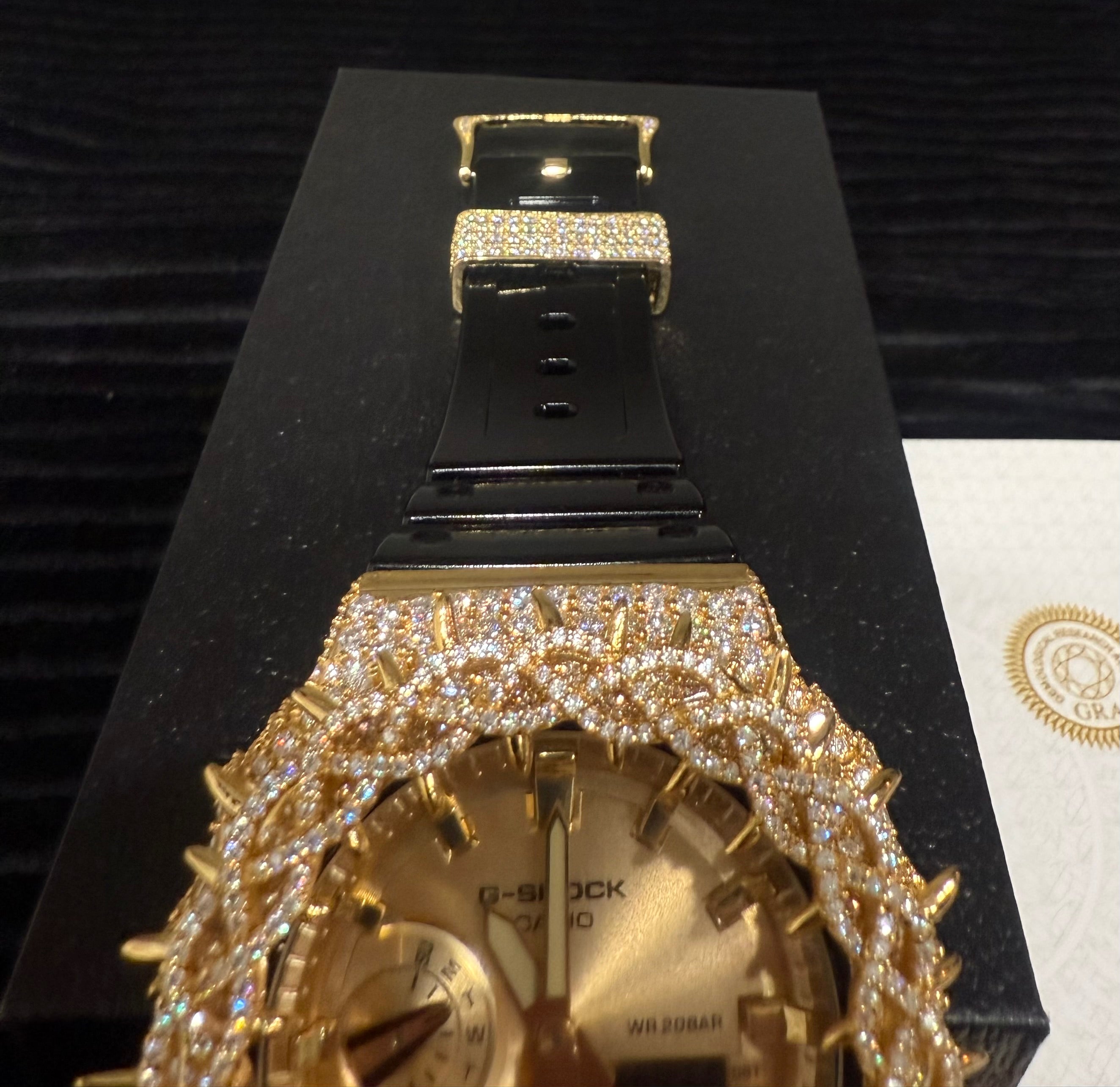 BUST DOWN MOISSANITE G-SHOCK GA-2100 GOLD/GOLD BLACK BAND