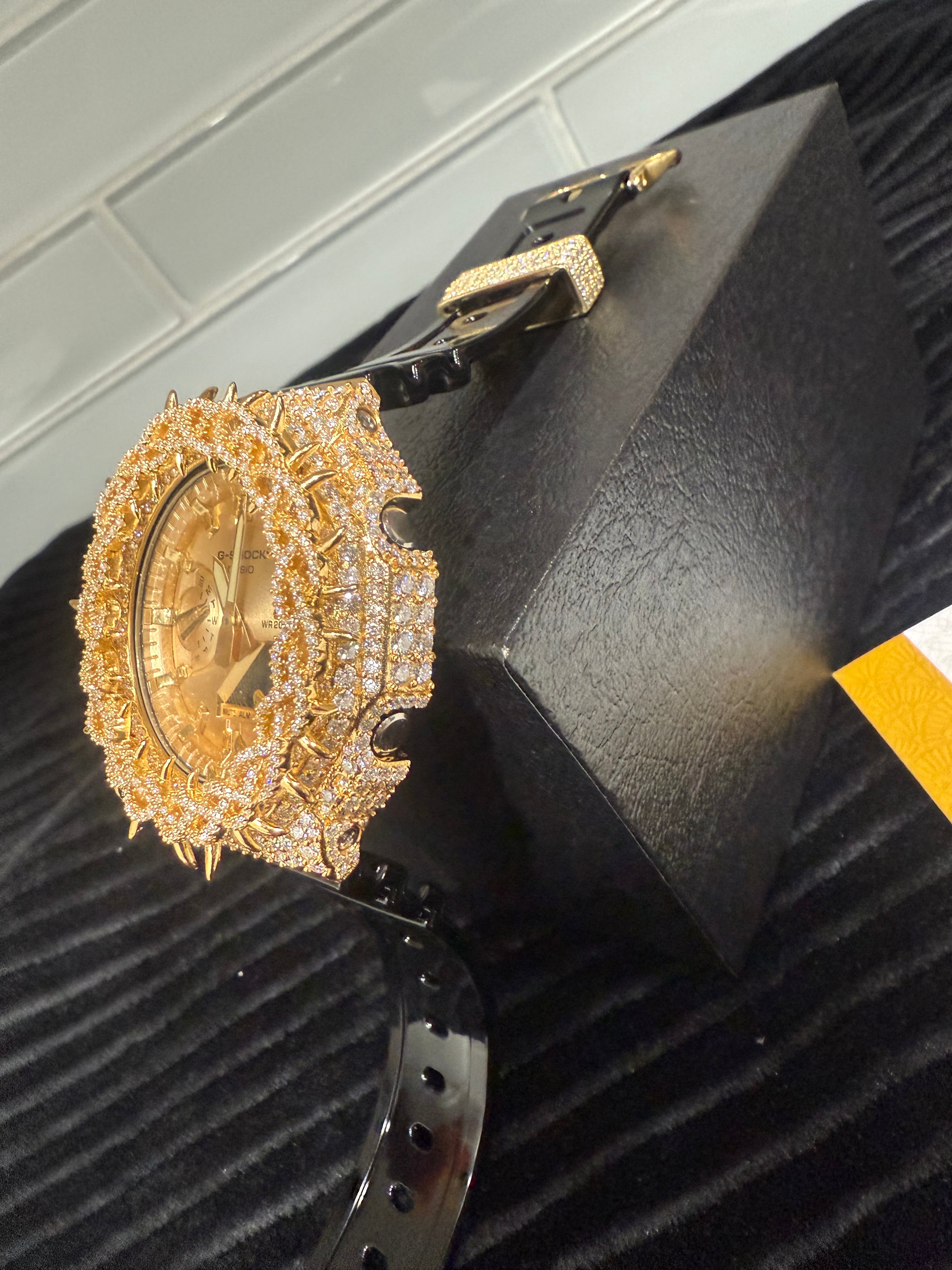 BUST DOWN MOISSANITE G-SHOCK GA-2100 GOLD/GOLD BLACK BAND